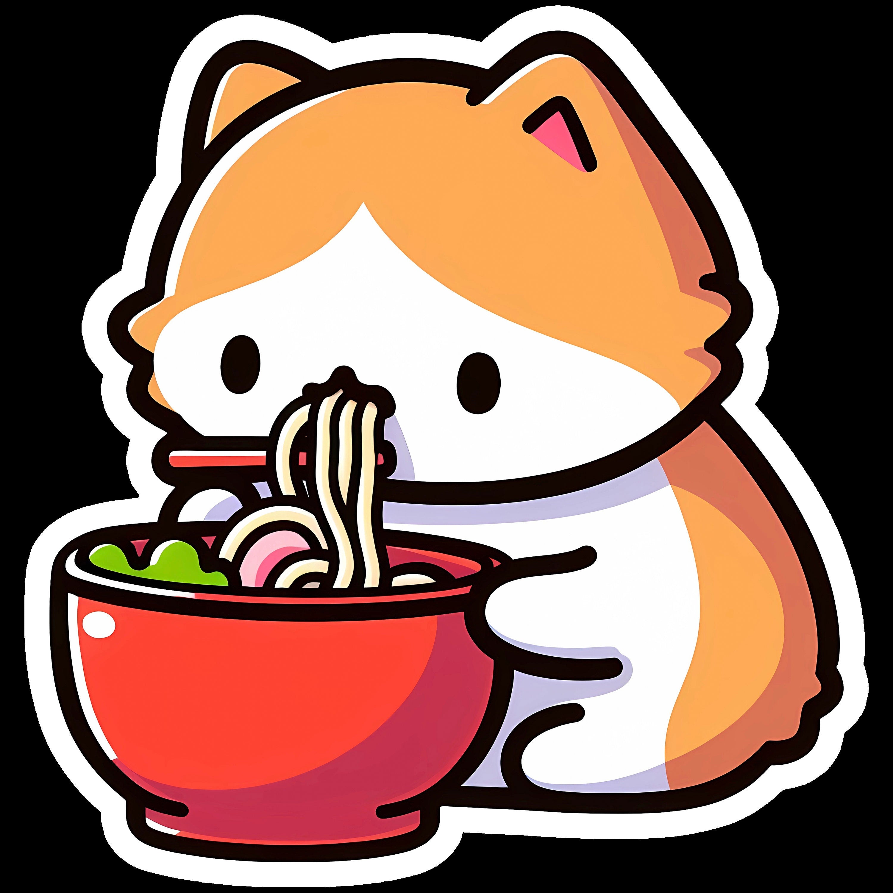 Kawaii Cat Ramen Sticker • Waterproof Vinyl Decal