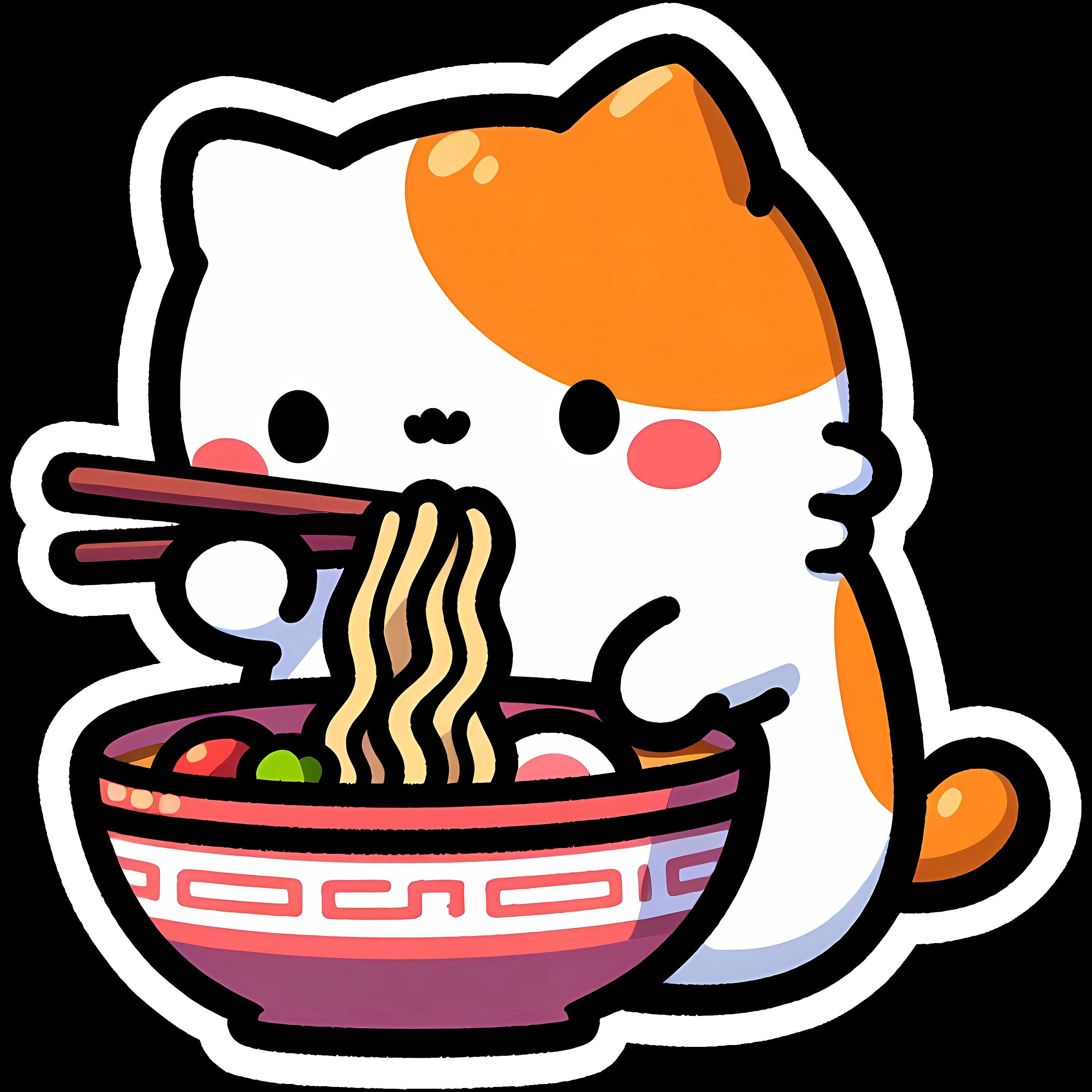 Kawaii Cat Ramen Sticker • Waterproof Vinyl Decal