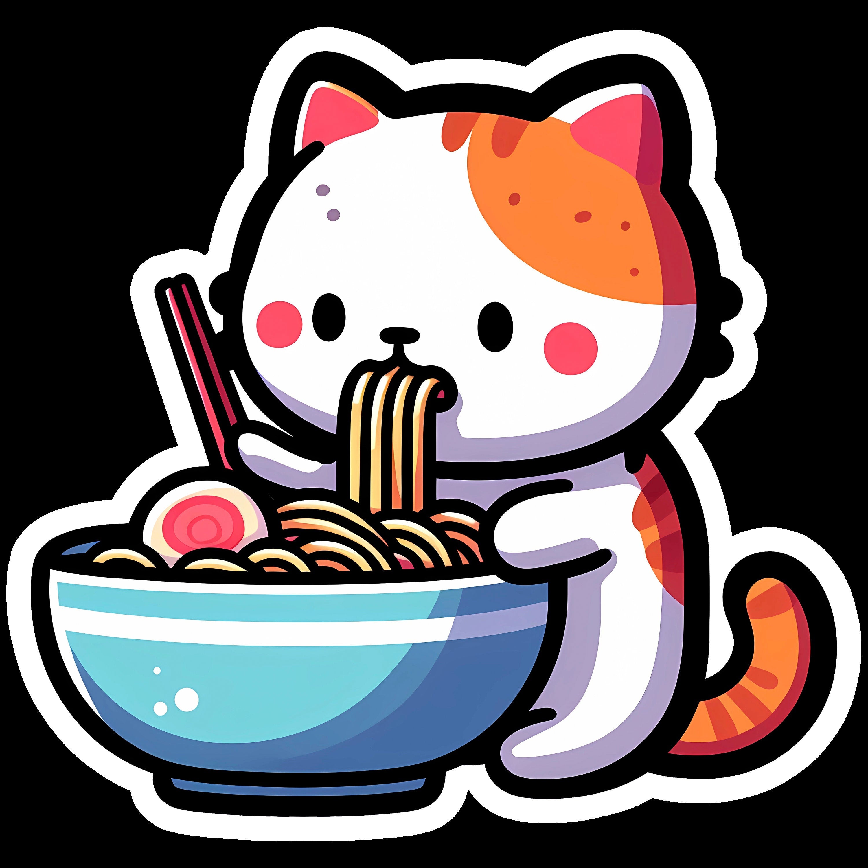 Kawaii Cat Ramen Sticker • Waterproof Vinyl Decal