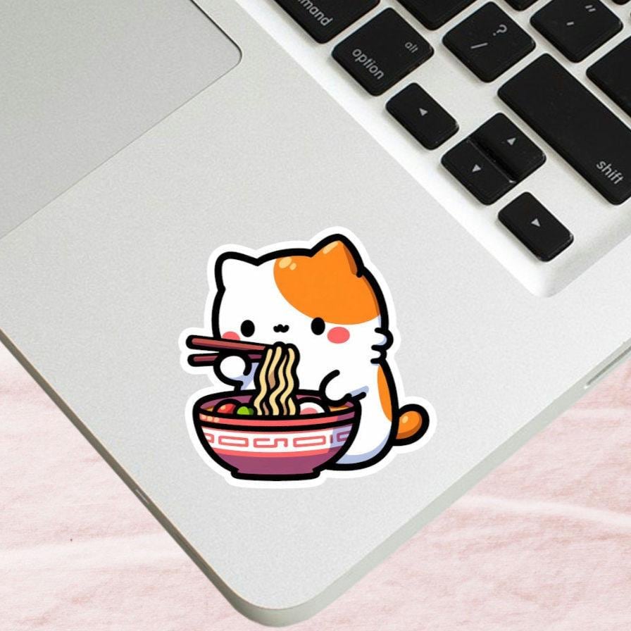 Kawaii Cat Ramen Sticker • Waterproof Vinyl Decal