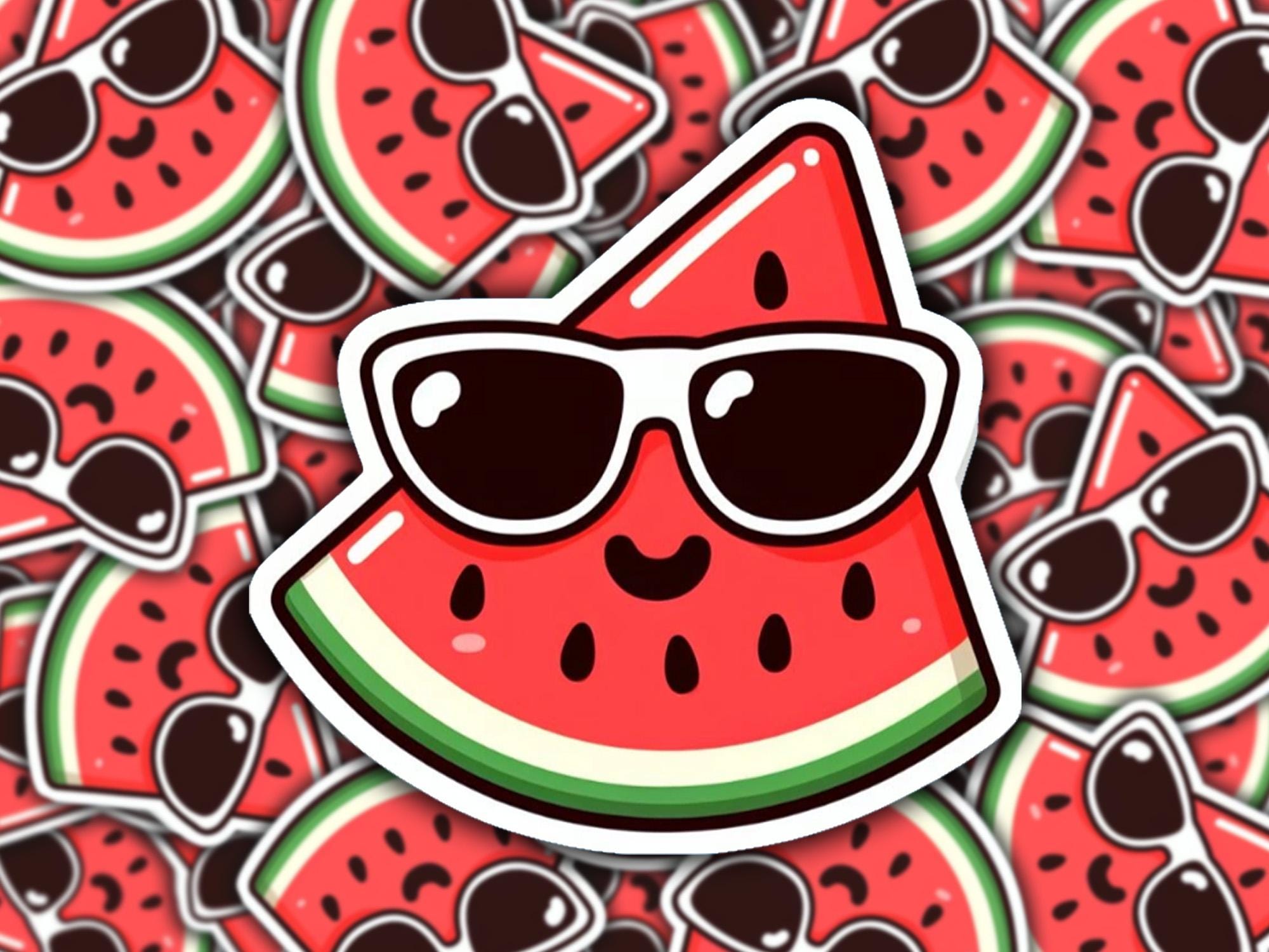 Kawaii watermelon with sunglasses sticker | waterproof vinyl Sticker | phone case sticker | weatherproof | decal | stationary | journaling