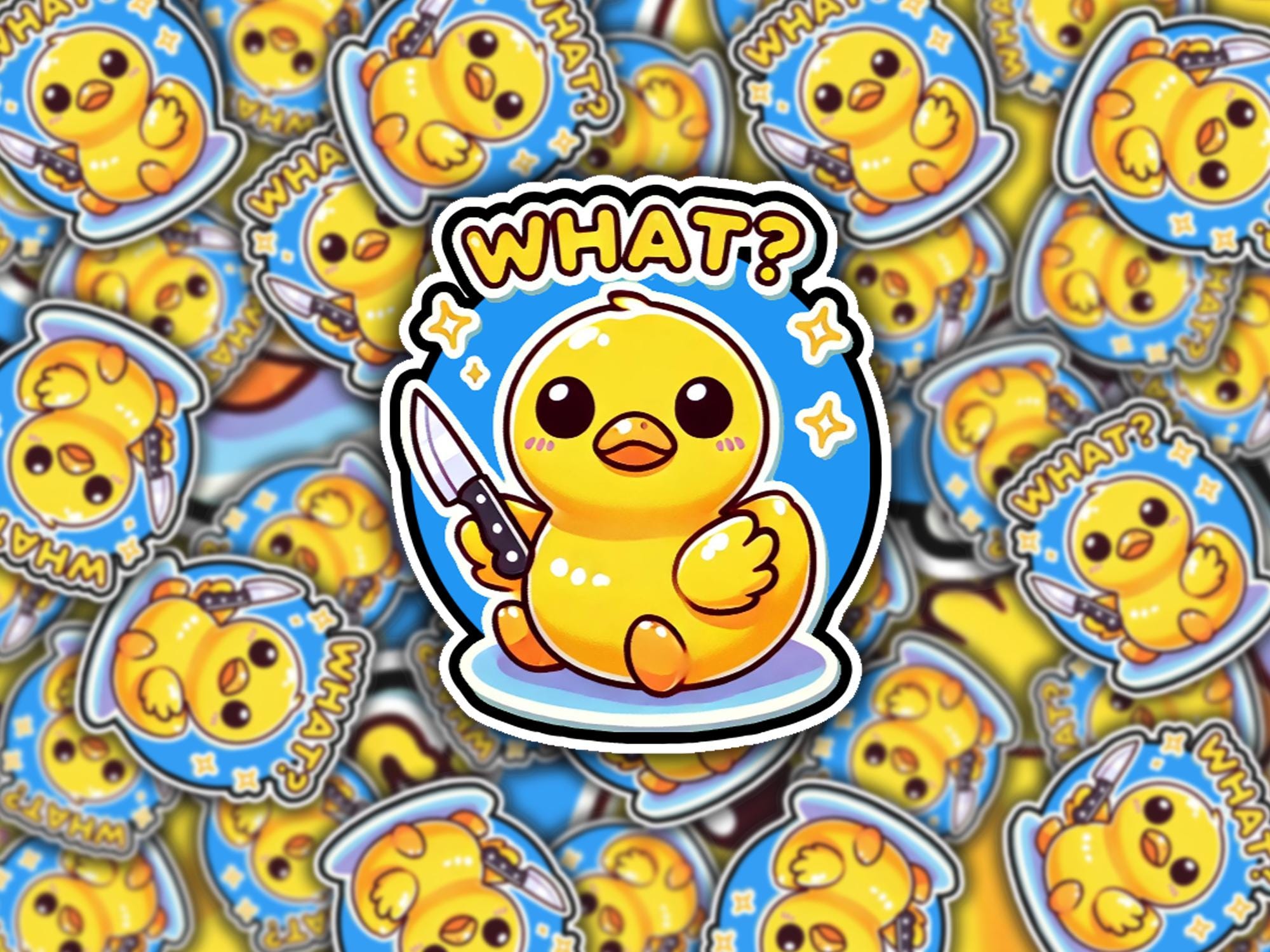 Funny Duck with Knife Sticker - Kawaii Humor