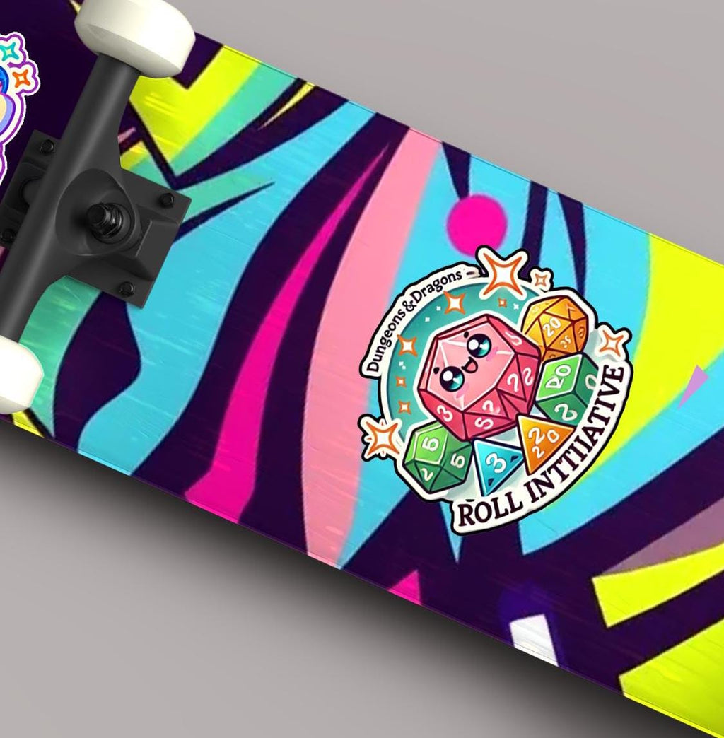 Kawaii Roll initiative adventure dice with cute faces sticker adorable cute funny sticker humorous D and D