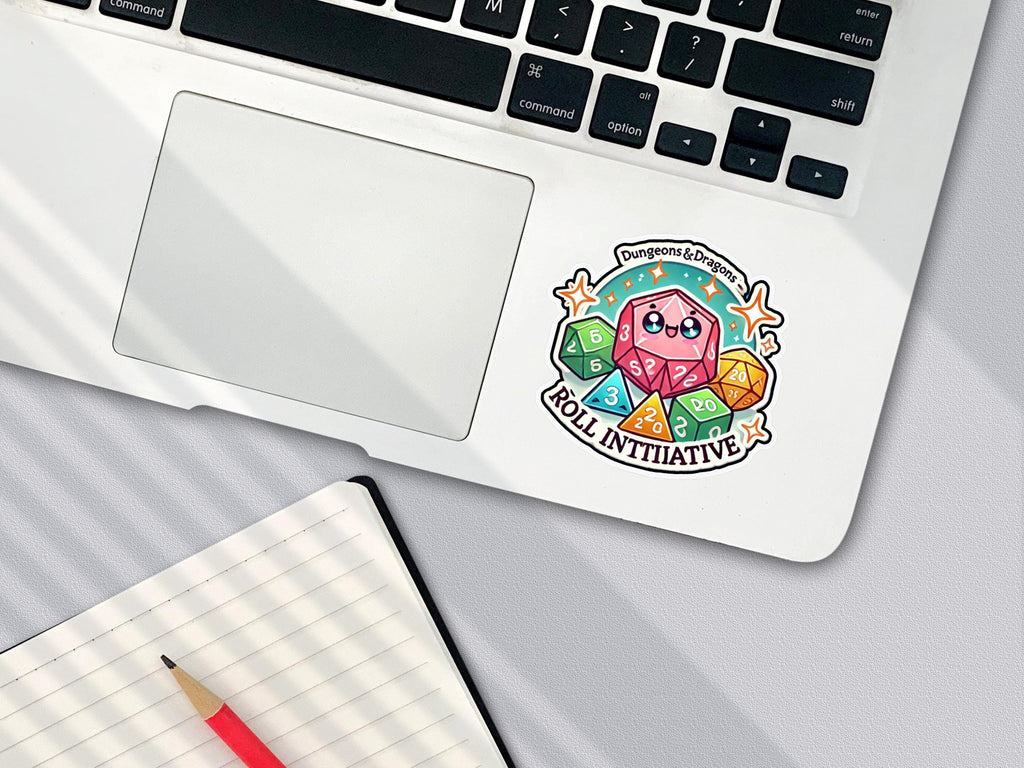 Kawaii Roll initiative adventure dice with cute faces sticker adorable cute funny sticker humorous D and D
