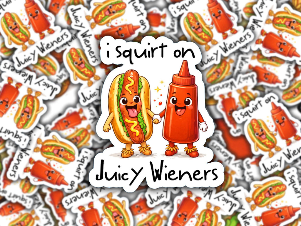 Funny Hot Dog & Ketchup Cartoon Sticker