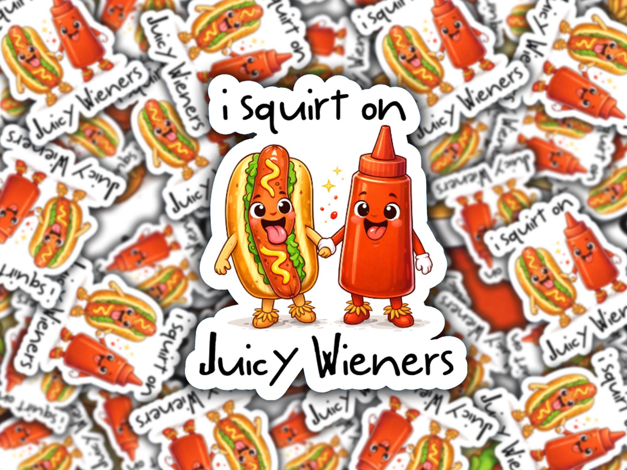 Funny Hot Dog & Ketchup Cartoon Sticker