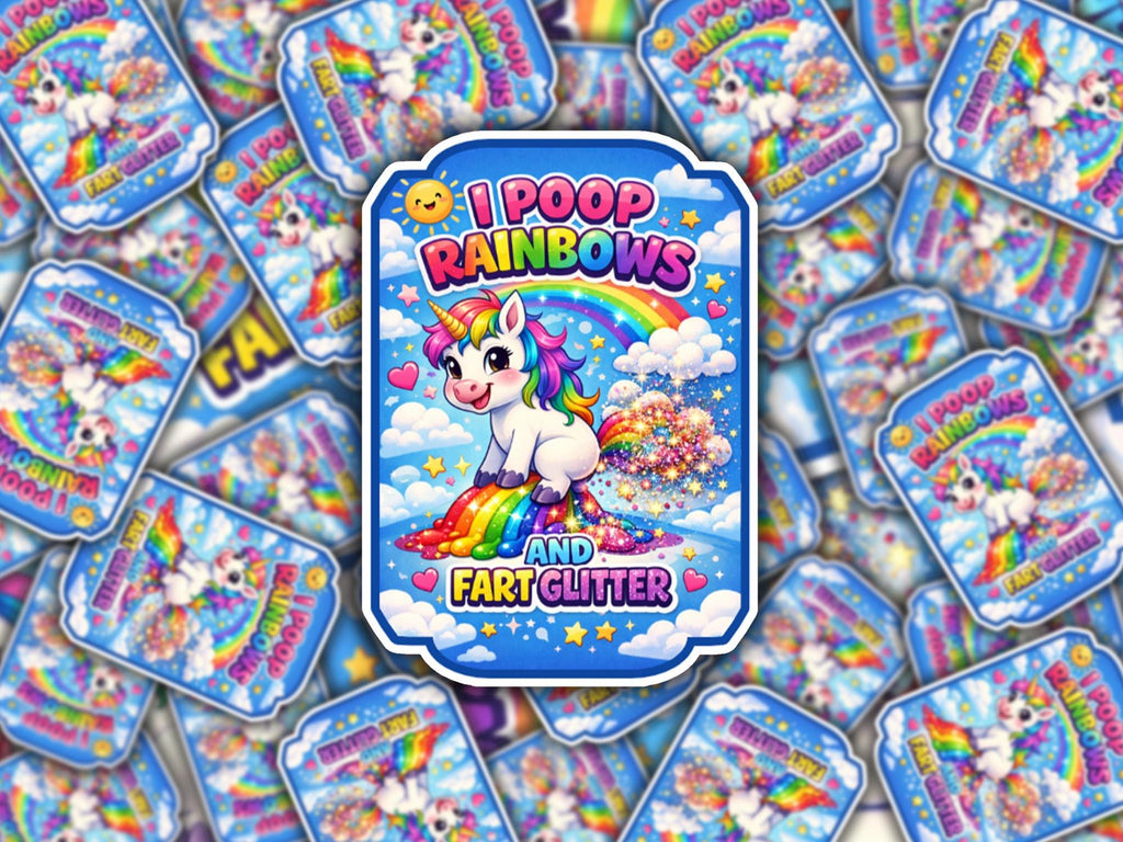 i poop rainbows and fart glitter, funny unicorn sticker