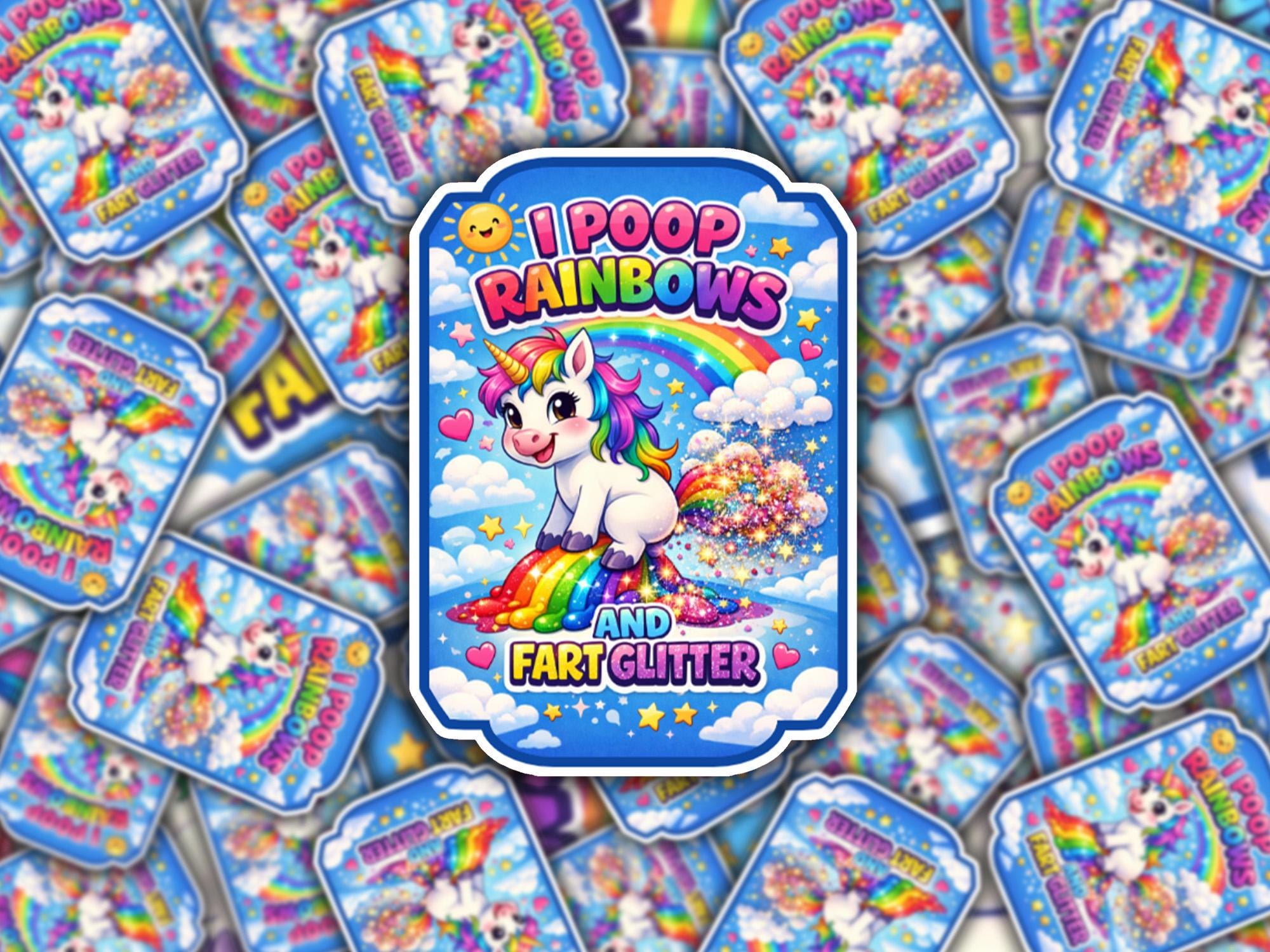 i poop rainbows and fart glitter, funny unicorn sticker