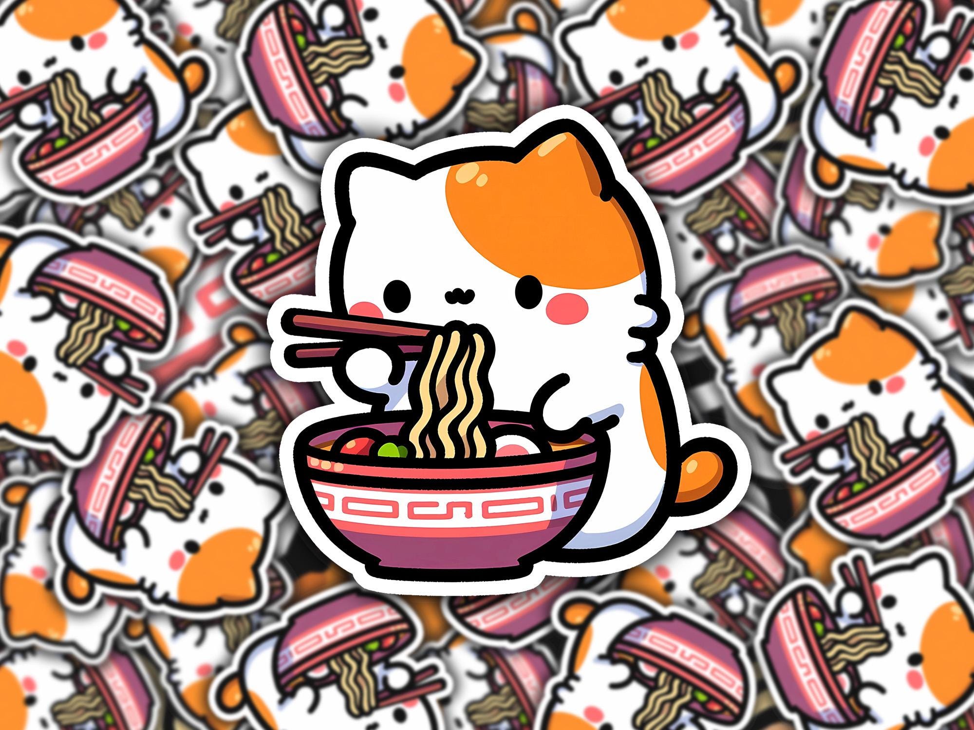 Kawaii Cat Ramen Sticker • Waterproof Vinyl Decal