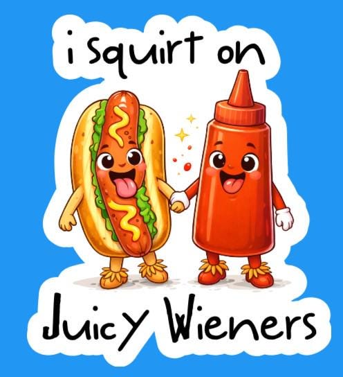Funny Hot Dog & Ketchup Cartoon Sticker