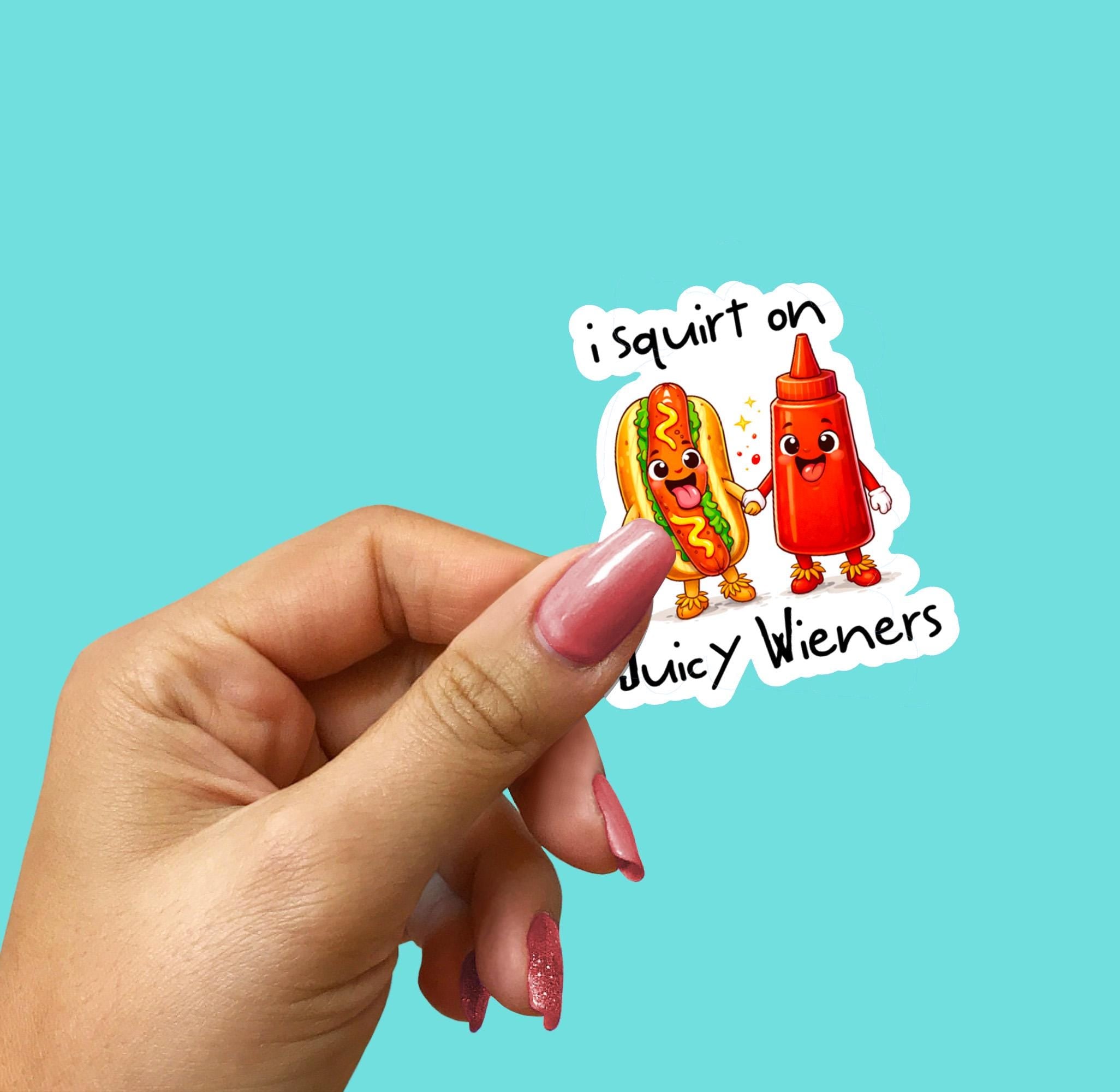 Funny Hot Dog & Ketchup Cartoon Sticker