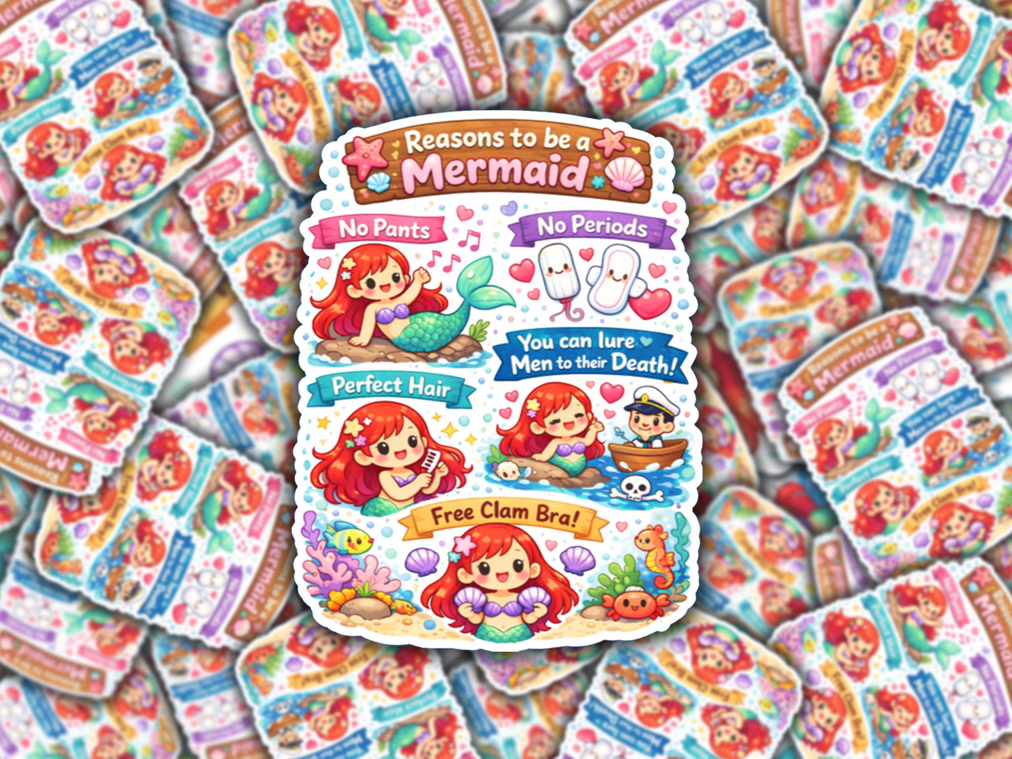 Funny Mermaid Sticker – Kawaii Adult Humor, Laptop Decal