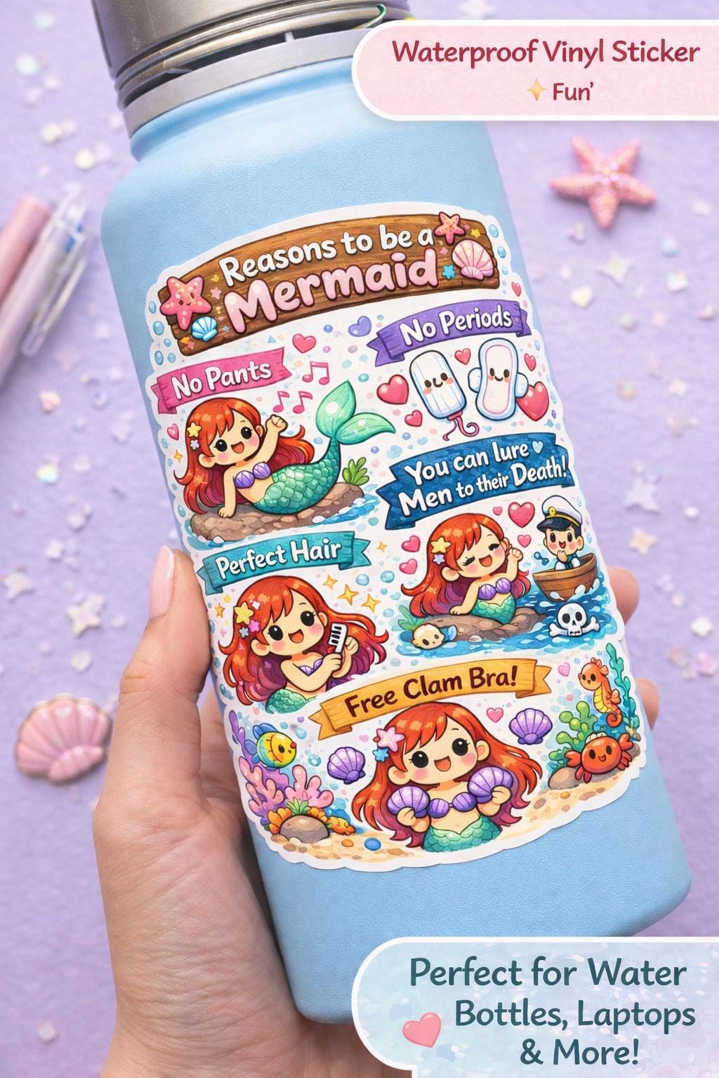 Funny Mermaid Sticker – Kawaii Adult Humor, Laptop Decal