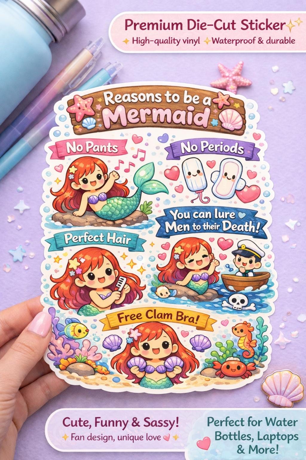 Funny Mermaid Sticker – Kawaii Adult Humor, Laptop Decal