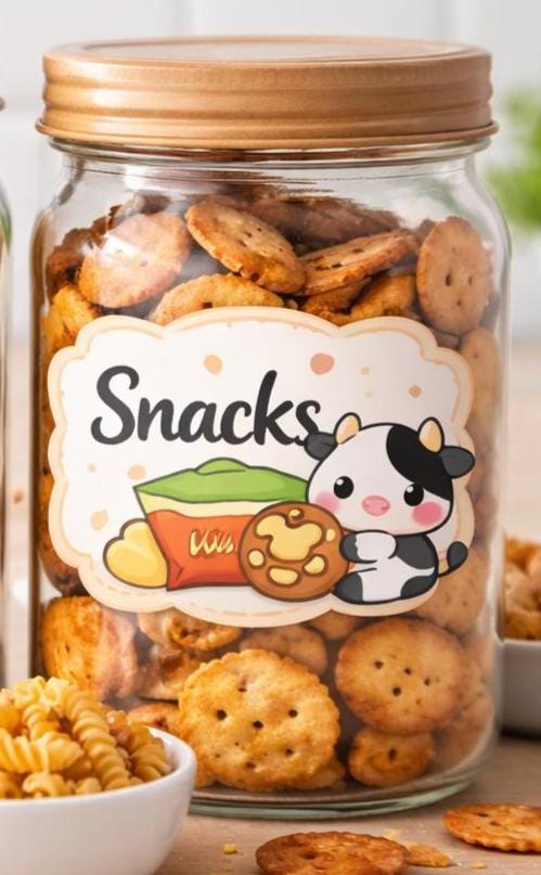 Kawaii Cow Pantry Labels, Farmhouse Kitchen Stickers, Jar Organization, set of 6 | Homeware