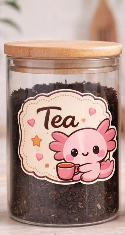 Kawaii Axolotl Pantry Labels | Food Jar Stickers | set of 6 | homeware