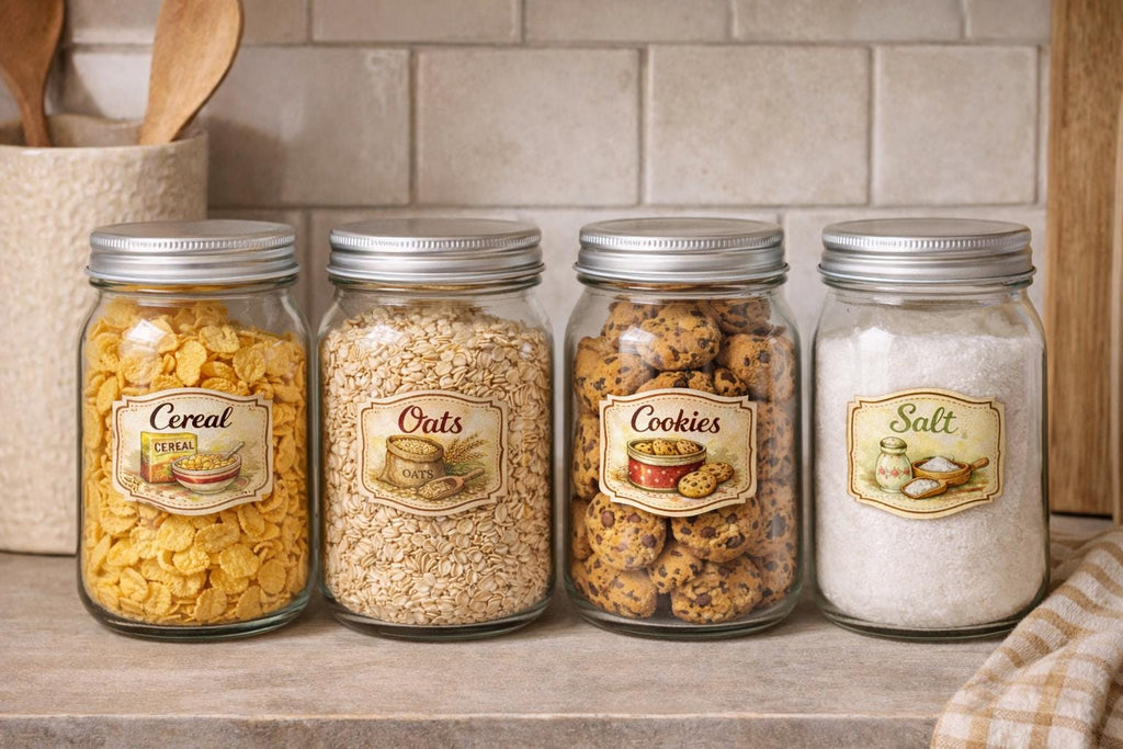 Vintage Farmhouse Pantry Labels | Retro Kitchen Stickers | Homeware | set of 6