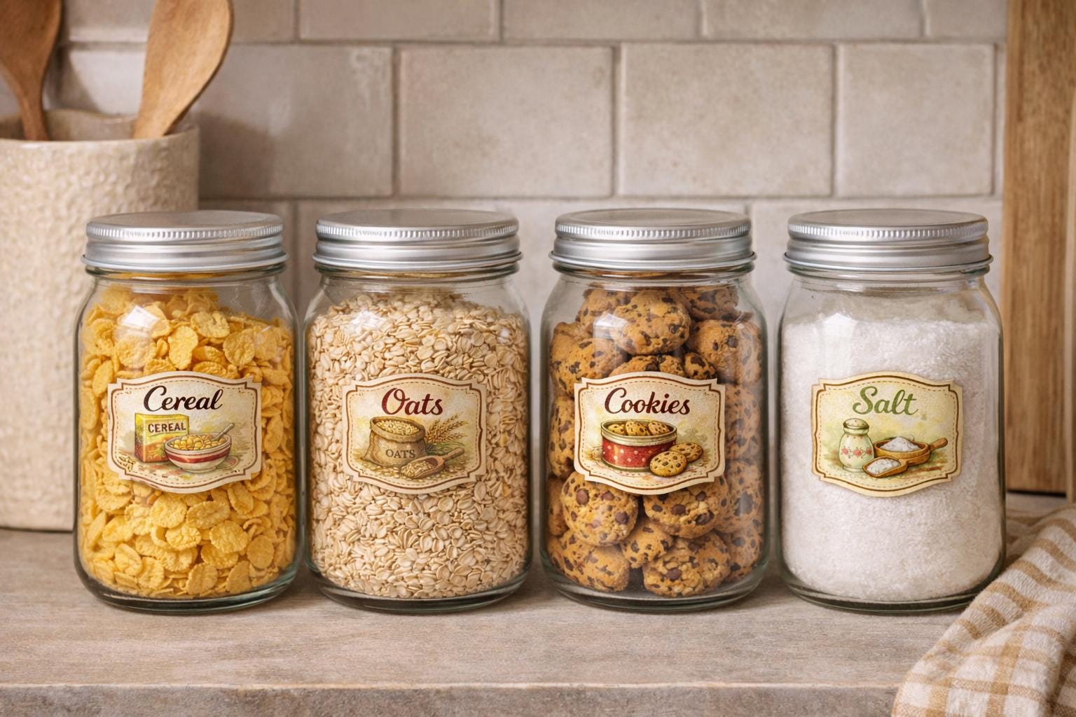 Vintage Farmhouse Pantry Labels | Retro Kitchen Stickers | Homeware | set of 6