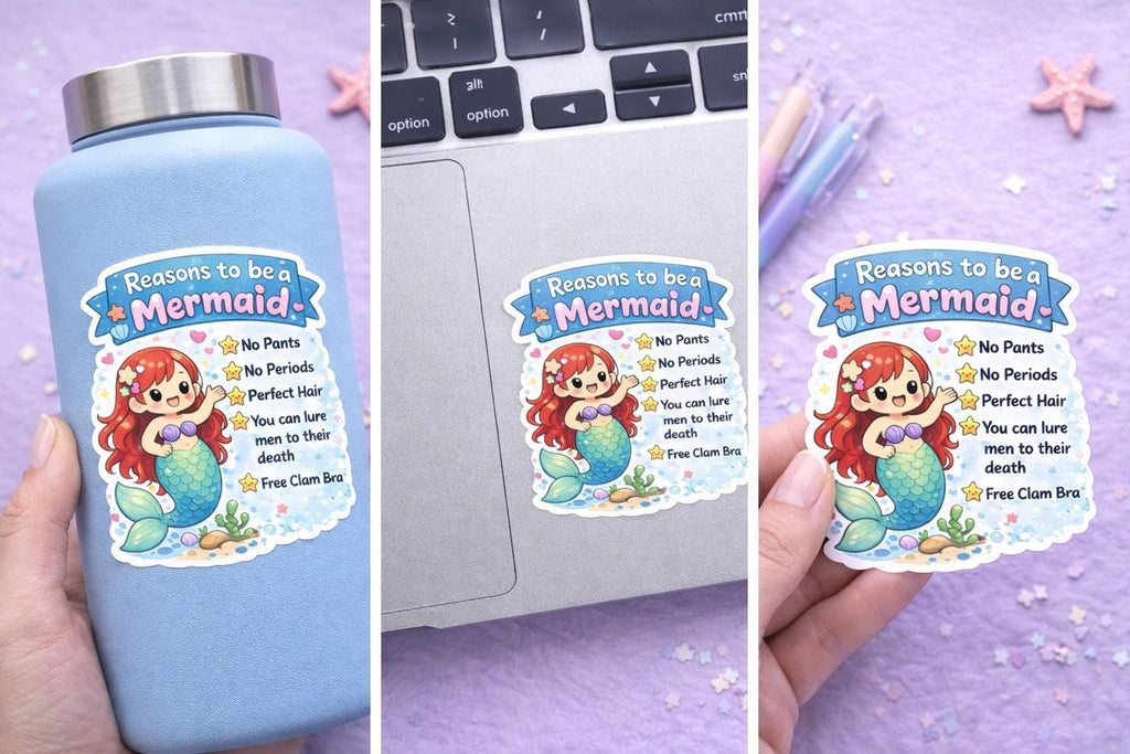 Funny Mermaid Sticker – Kawaii Adult Humor, Laptop Decal B