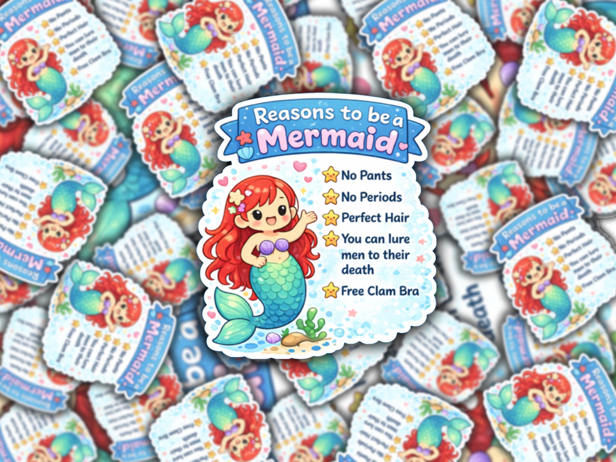 Funny Mermaid Sticker – Kawaii Adult Humor, Laptop Decal B