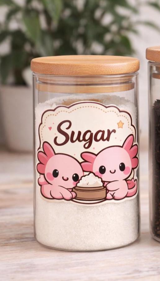 Kawaii Axolotl Pantry Labels | Food Jar Stickers | set of 6 | homeware