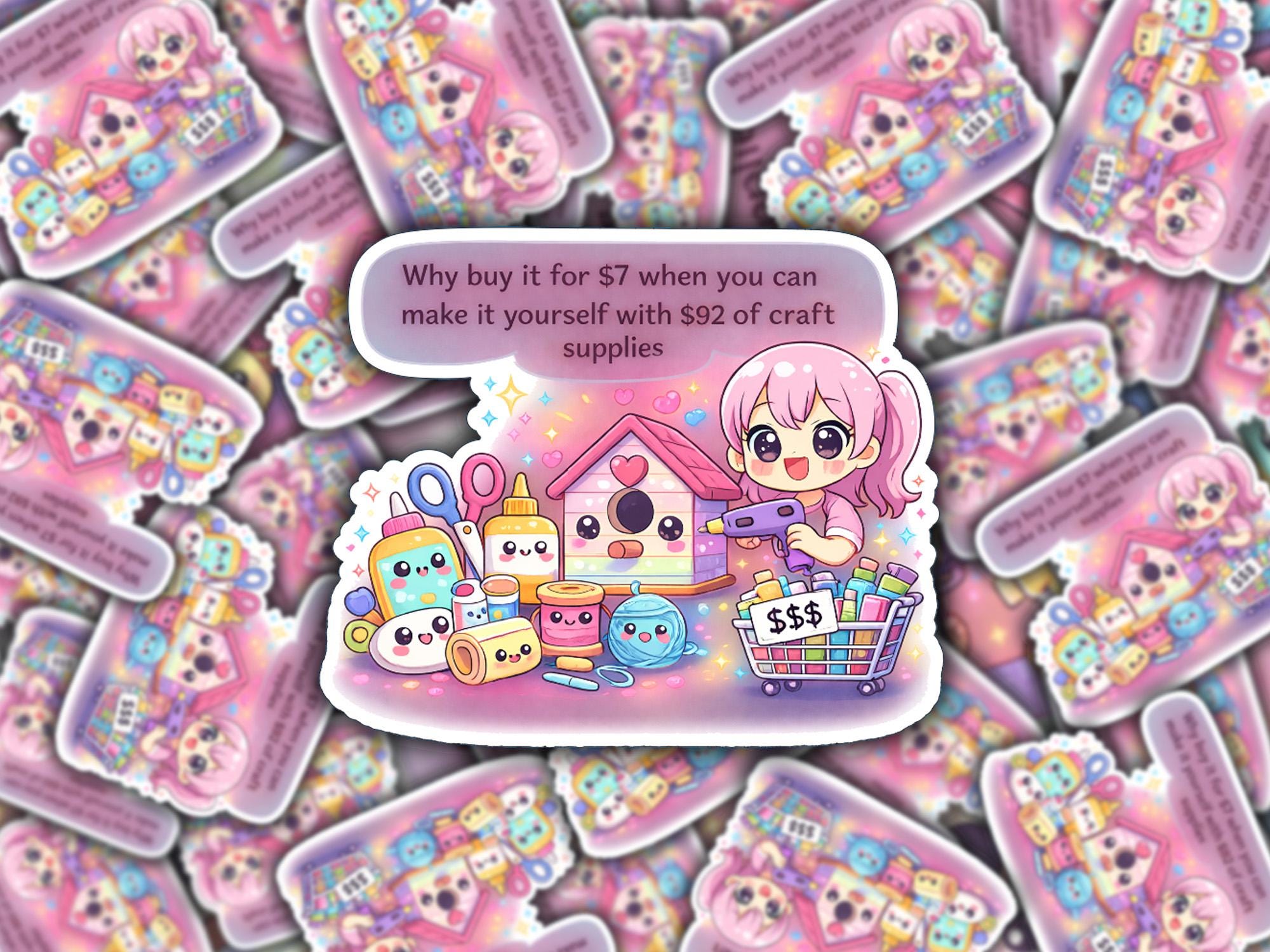 Kawaii Crafting Sticker | Funny DIY Humor, Crafter Gift