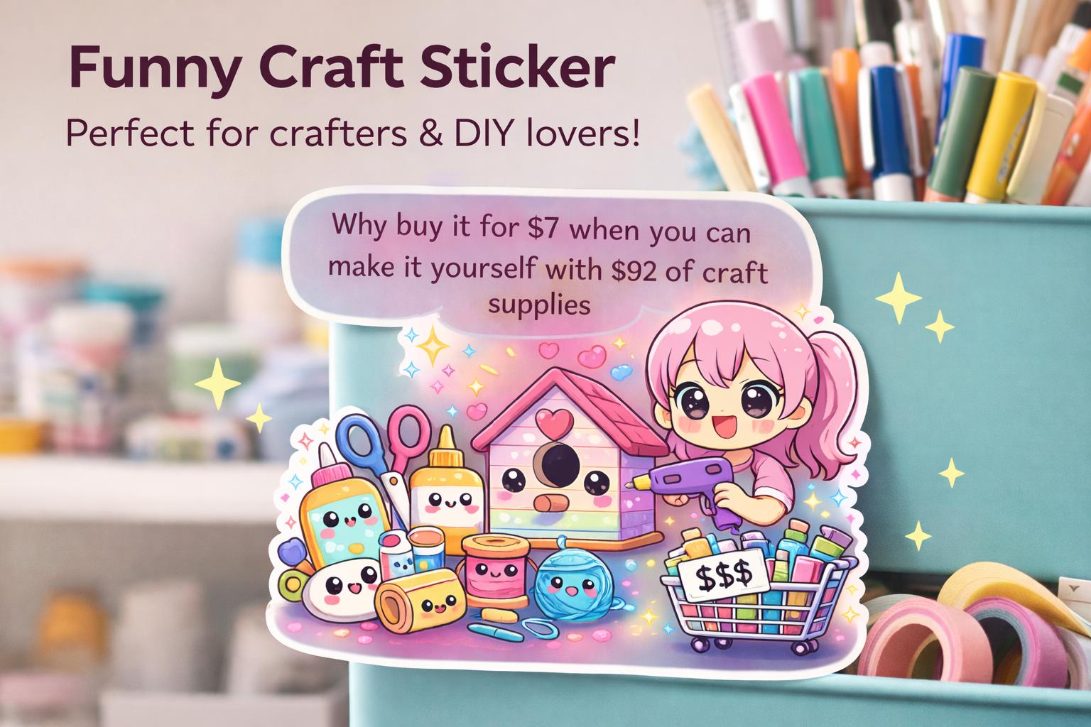 Kawaii Crafting Sticker | Funny DIY Humor, Crafter Gift