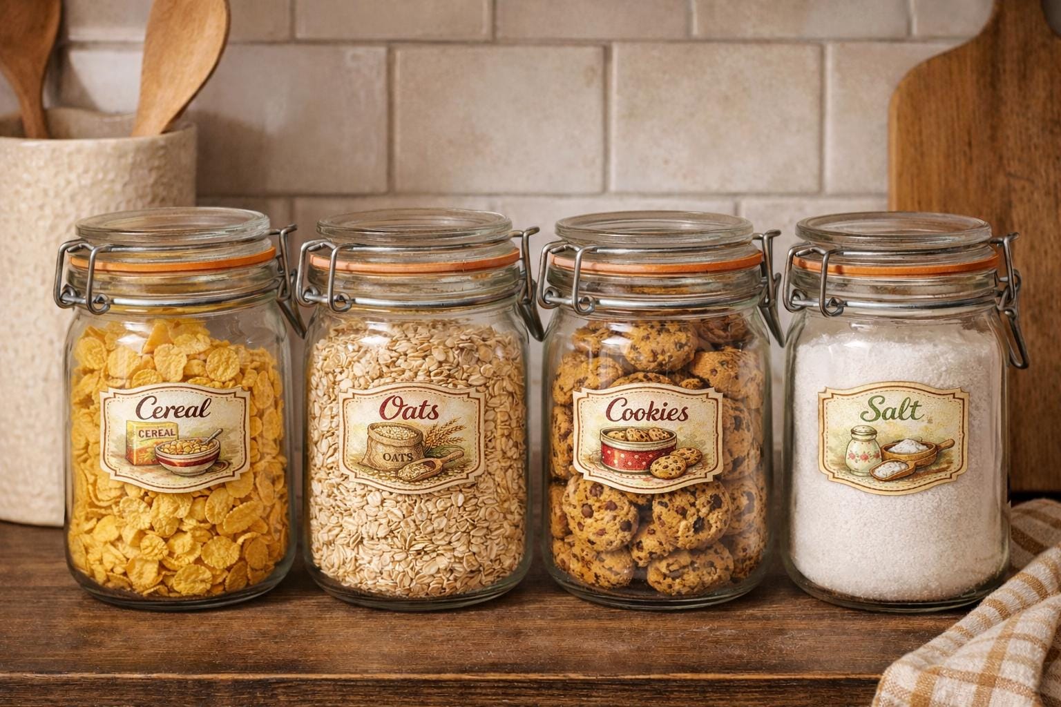 Vintage Farmhouse Pantry Labels | Retro Kitchen Stickers | Homeware | set of 6