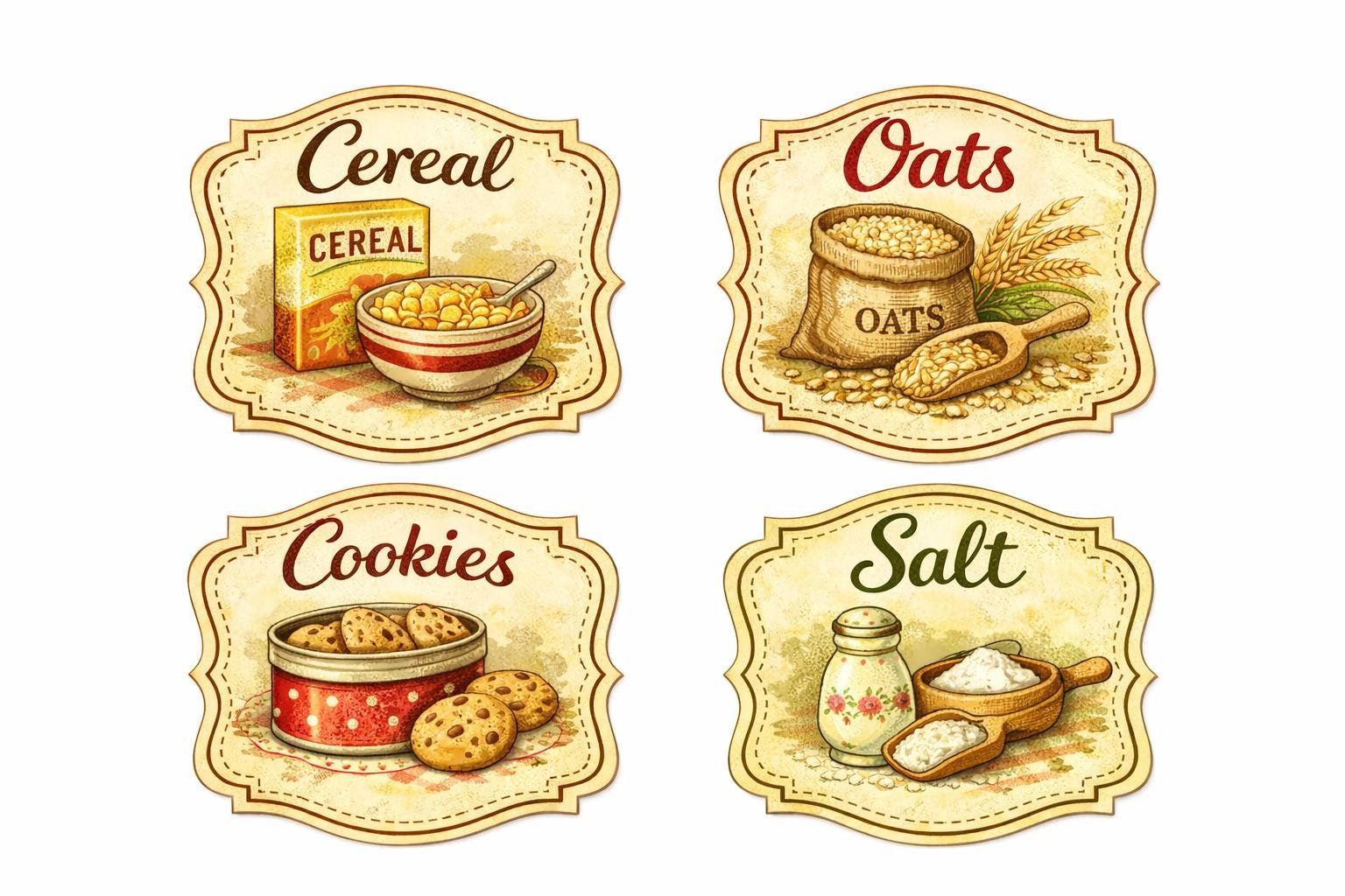 Vintage Farmhouse Pantry Labels | Retro Kitchen Stickers | Homeware | set of 6