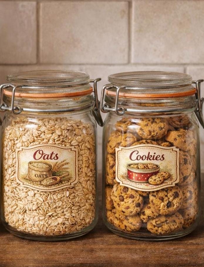 Vintage Farmhouse Pantry Labels | Retro Kitchen Stickers | Homeware | set of 6