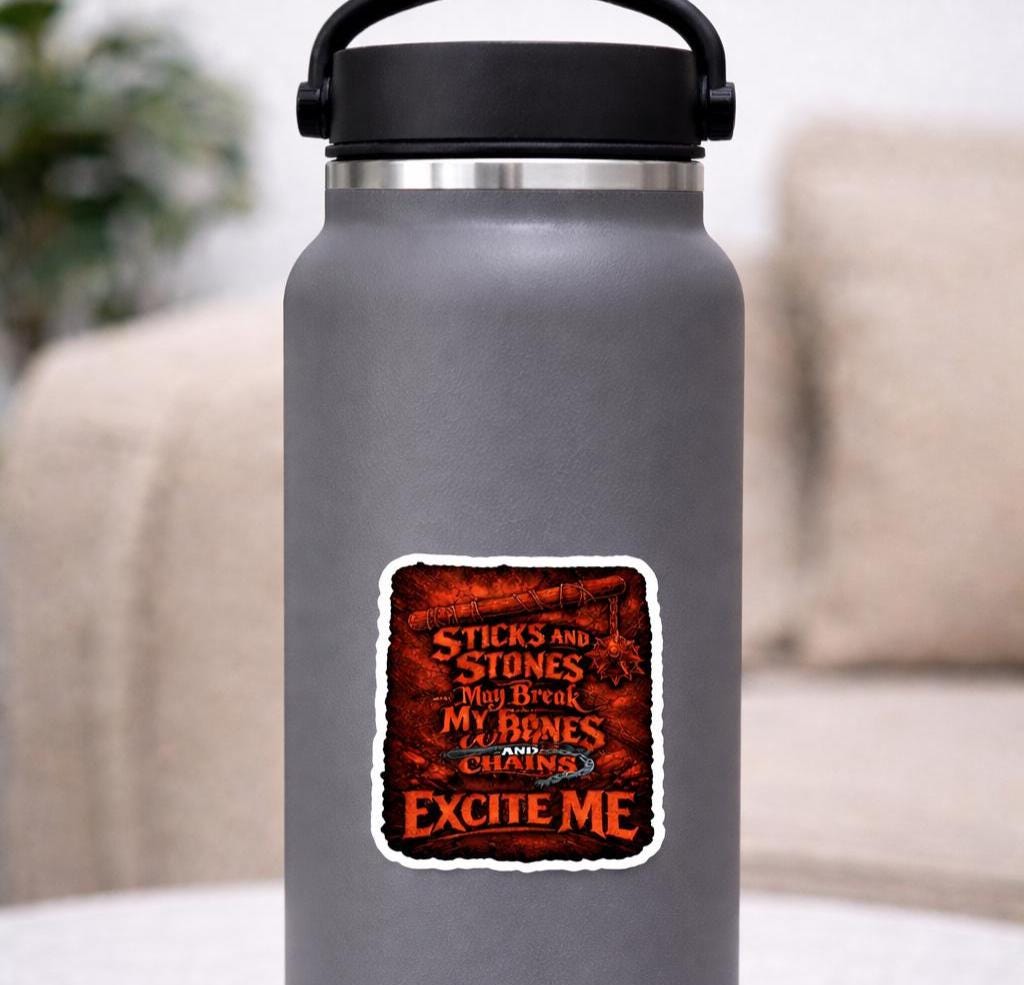 Gothic Sticker | "Sticks and Stones" Dark Humor Vinyl Decal (Waterproof)