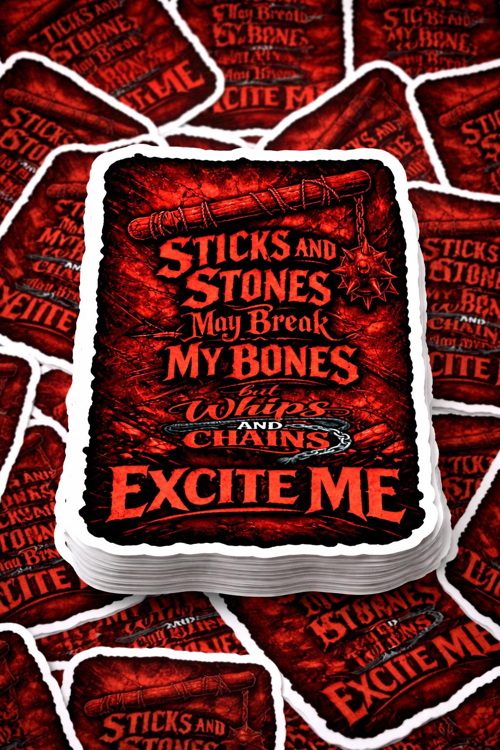 Gothic Sticker | "Sticks and Stones" Dark Humor Vinyl Decal (Waterproof)