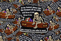 Skeleton Funeral Meme Sticker: Dark Humor Goth Vinyl Decal (Laptop, Water Bottle)