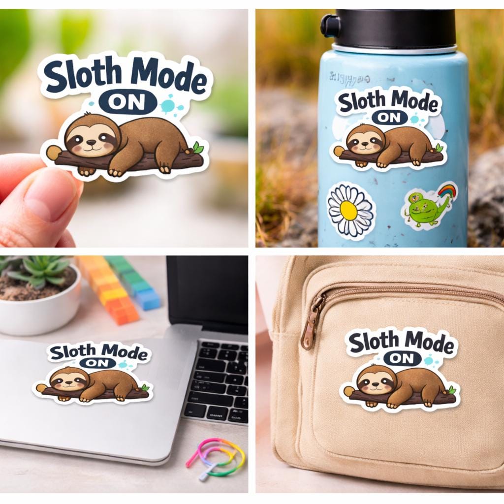 Sloth Mode On Sticker | Lazy Sloth Decal, Laptop Water Bottle Art (Gift for Introverts)