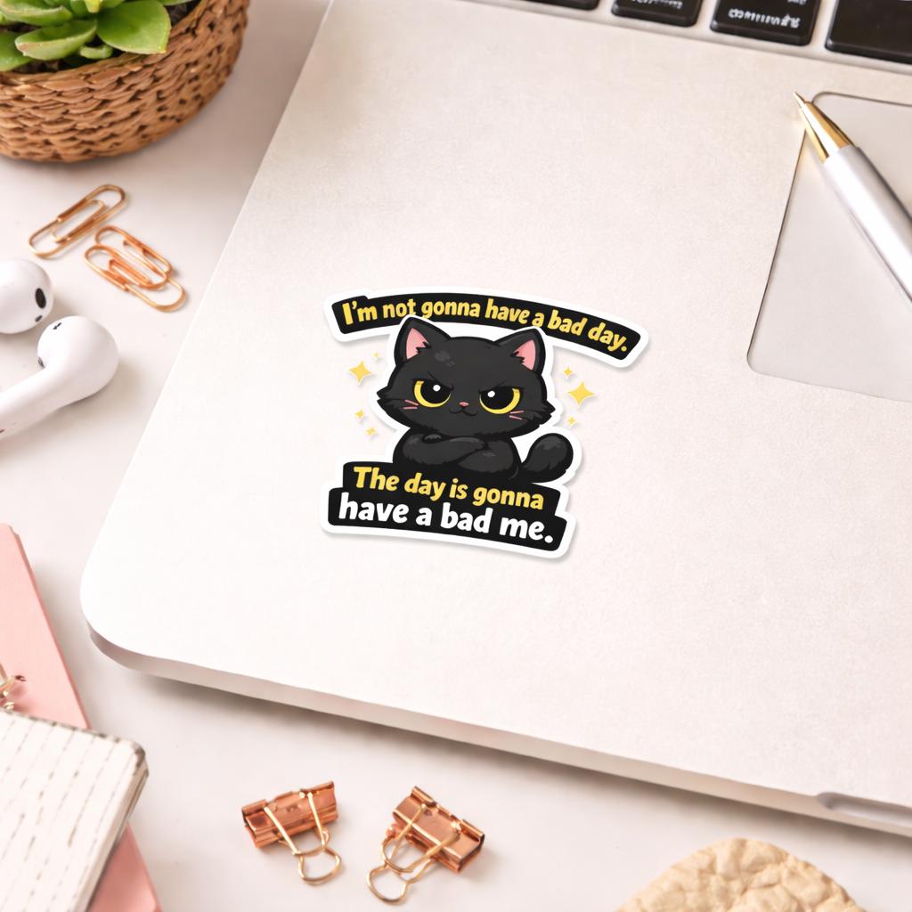 Funny Black Cat Sticker, Sassy Attitude Decal, Laptop Sticker
