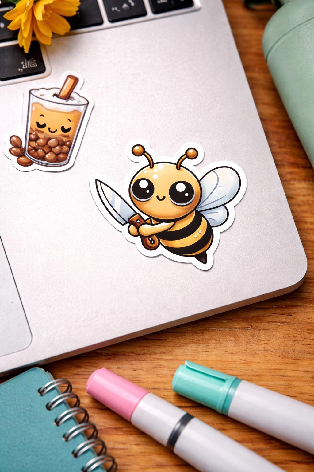 Bee Holding Knife Sticker