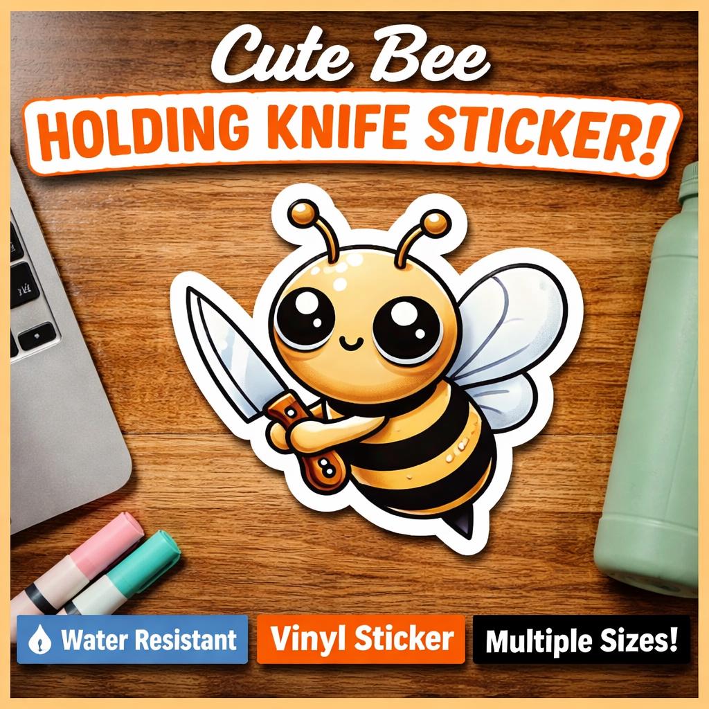 Bee Holding Knife Sticker
