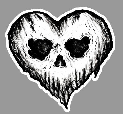 Heart Skull Sticker, Gothic Love Decal, Dark Art Tattoo Style, Water Resistant Vinyl