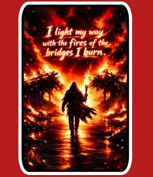 Burning Bridges Quote Sticker, Dark Fire Art Vinyl Decal (Water-Resistant)