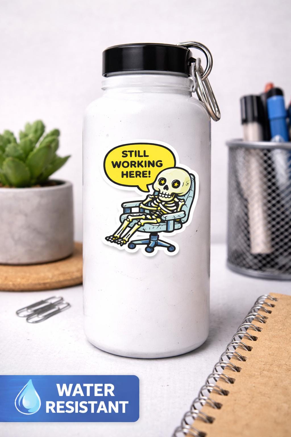 Funny Skeleton Sticker, Office Humor Decal, Burnout Work, Laptop Water Bottle Sticker