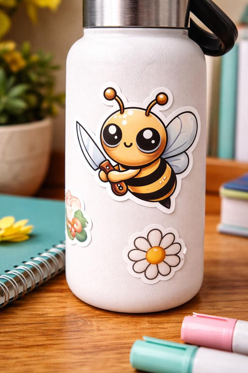 Bee Holding Knife Sticker