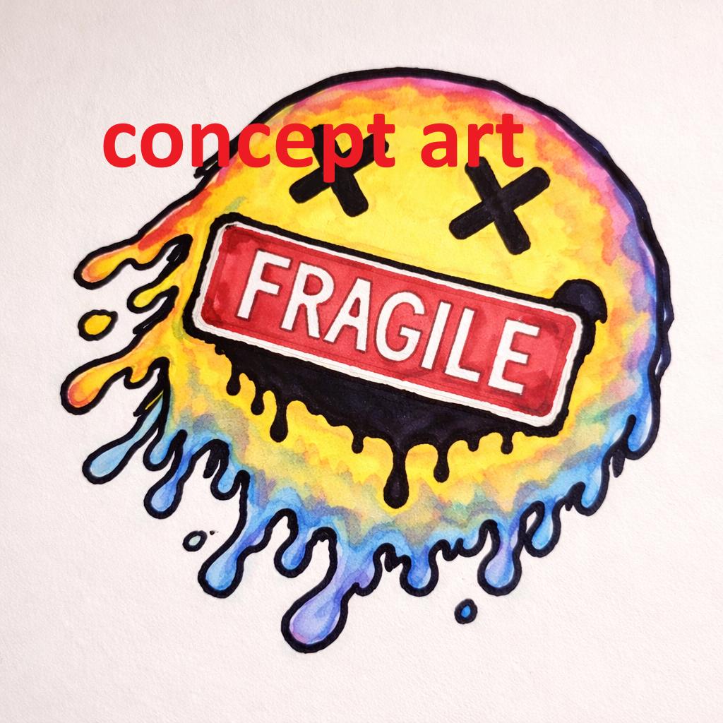 Melting Smiley Face Sticker, Fragile Rainbow Drip Vinyl Decal