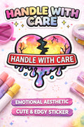 Handle With Care Melting Heart Sticker, Rainbow Drippy Vinyl Decal