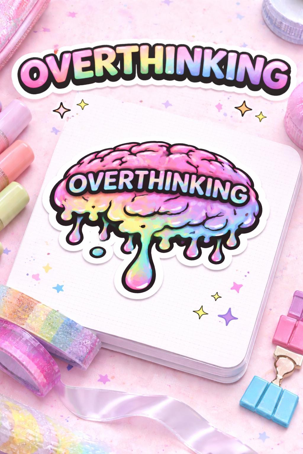 Melting Brain Sticker, Rainbow Gradient, Mental Health Decal, Edgy Vinyl Art