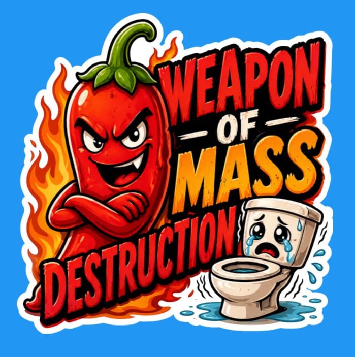Weapon of Mass Destruction Sticker, Funny Spicy Pepper Decal, Chili Cookout BBQ Humor Vinyl Sticker, Restaurant Kitchen Joke, Adult Humor