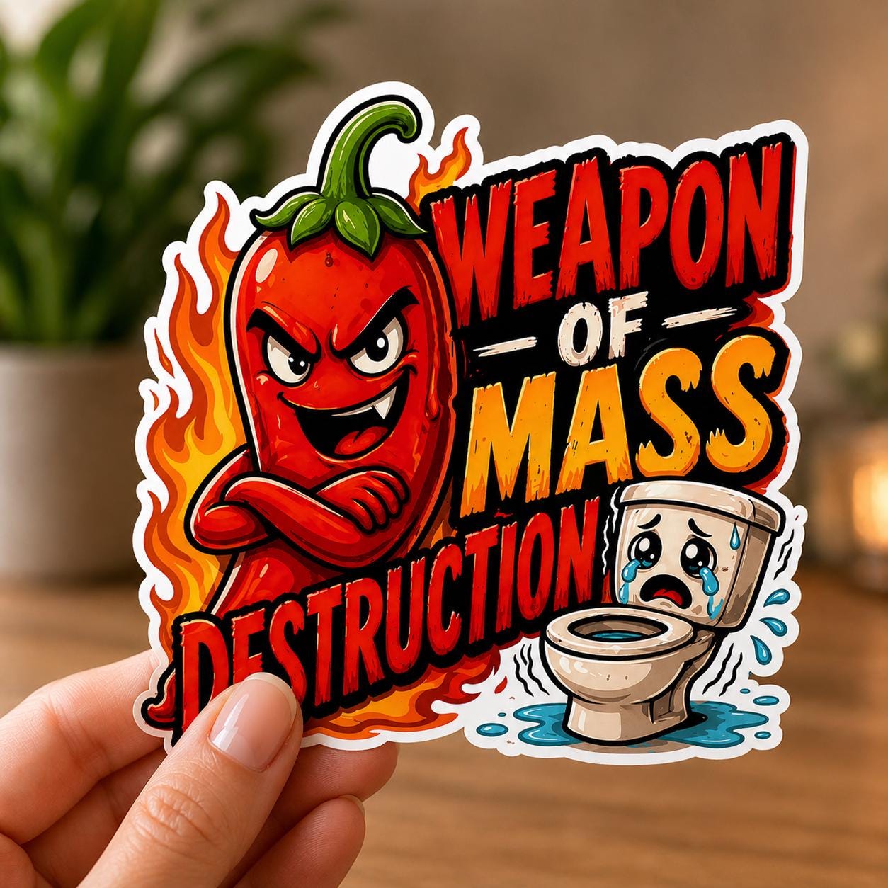 Weapon of Mass Destruction Sticker, Funny Spicy Pepper Decal, Chili Cookout BBQ Humor Vinyl Sticker, Restaurant Kitchen Joke, Adult Humor