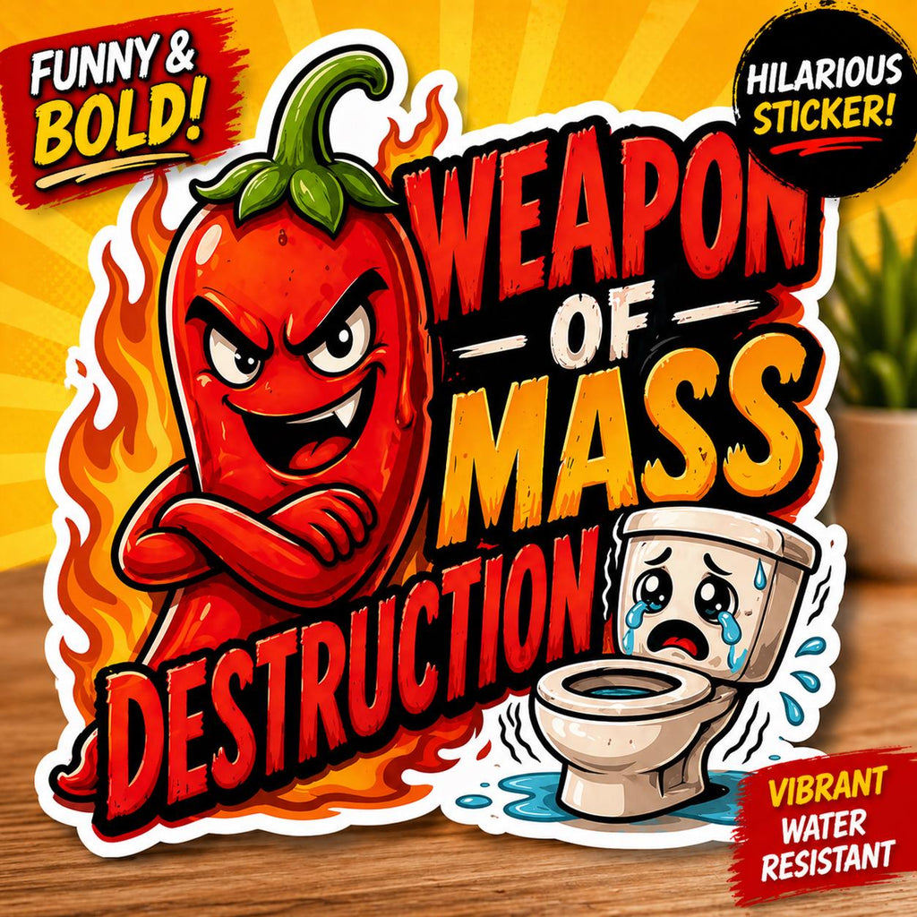 Weapon of Mass Destruction Sticker, Funny Spicy Pepper Decal, Chili Cookout BBQ Humor Vinyl Sticker, Restaurant Kitchen Joke, Adult Humor