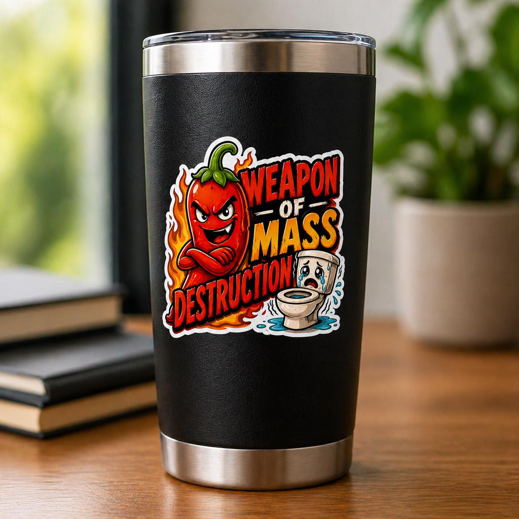 Weapon of Mass Destruction Sticker, Funny Spicy Pepper Decal, Chili Cookout BBQ Humor Vinyl Sticker, Restaurant Kitchen Joke, Adult Humor