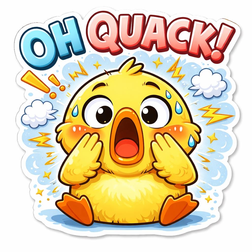 Shocked Duck Sticker, Funny Kawaii Cartoon Vinyl Decal (Water-Resistant)
