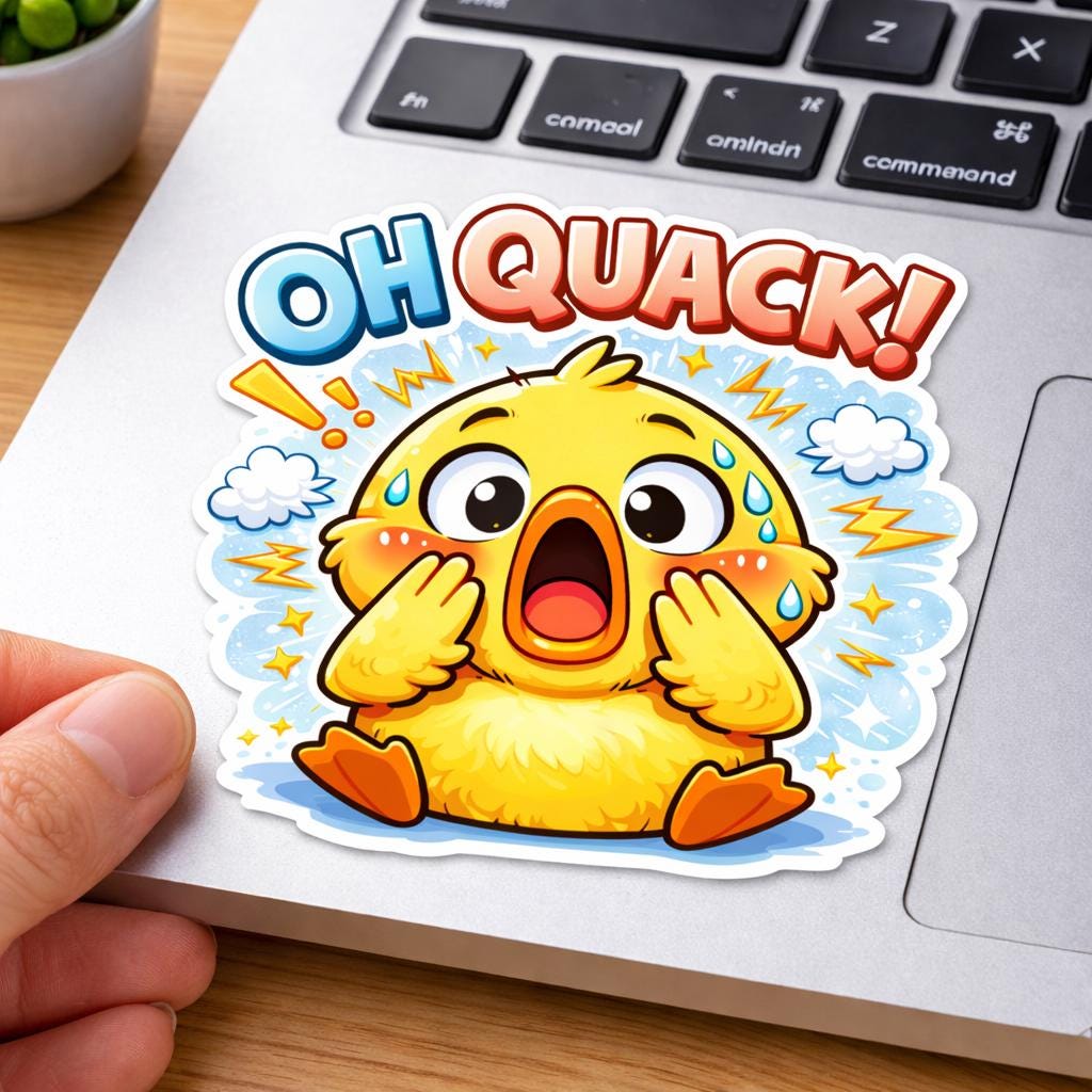 Shocked Duck Sticker, Funny Kawaii Cartoon Vinyl Decal (Water-Resistant)